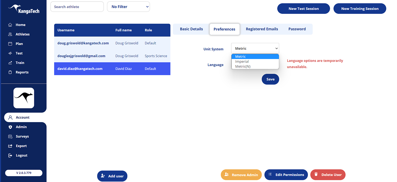 Admin account preference page